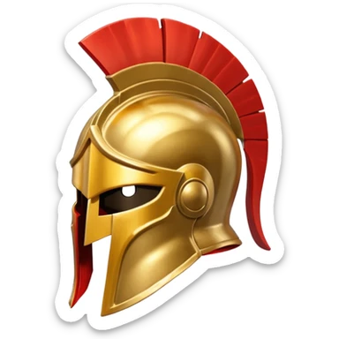Side view of a gold Spartan helment with a red crest sticker