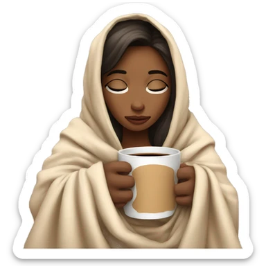 Girl inside a blanket sipping coffee eyes closed sticker