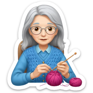 elderly women  working knitting in long hair sticker