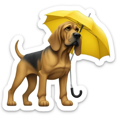 Full body blue and yellow bloodhound in the rain with an umbrella. sticker
