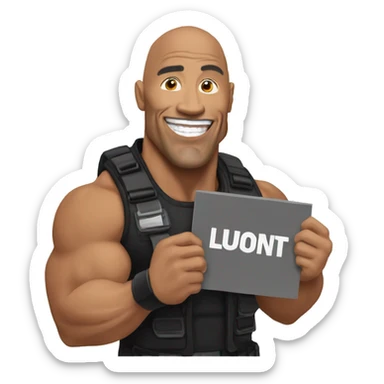 The rock holding a sign "don't laugh" sticker