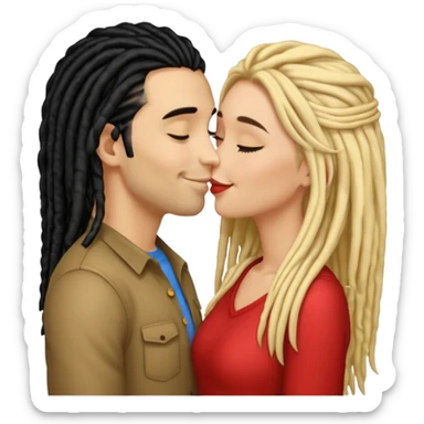 emoji bacio tra coppia donna capelli neri con dread e uomo biondo sticker