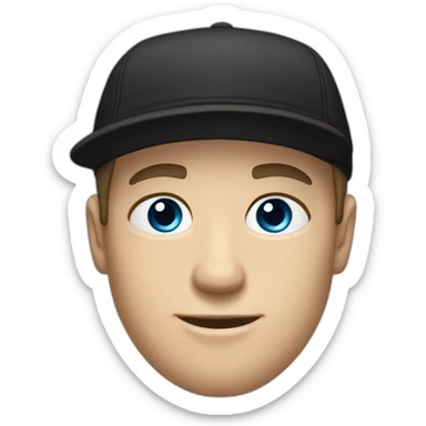 a blue-eyed white guy with dark hair in a black backward cap and in oversized t-shirt sticker