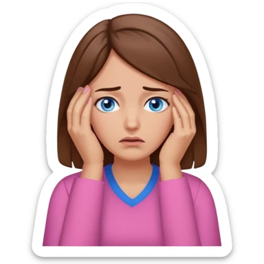 Facepalm woman upset brown hair blue eyes pink shirt  sticker