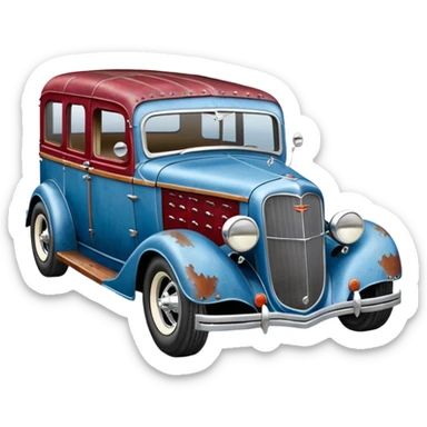 A 1934 fenderless(fenders removed) body shell rustic old antique rat Chevrolet hot rod caravan that’s blue and cherry pearl  sticker