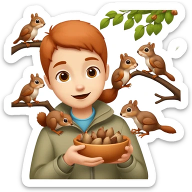 person feeding birds or squirrels, cheerful and caring sticker