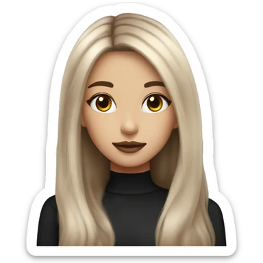 pretty girl long brown hair makeup with black kitten sticker