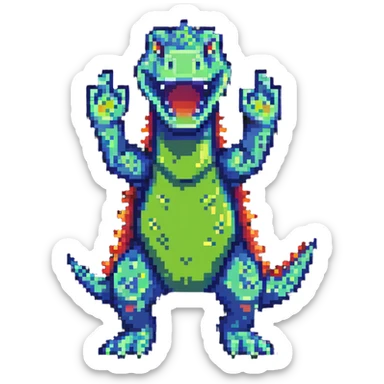 Reptar standing with arms up pixel art sticker