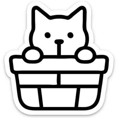 stylized cat peeking out of a basket, bold lines sticker
