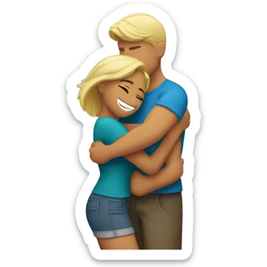 Blond man and hispanic woman hug each other sticker