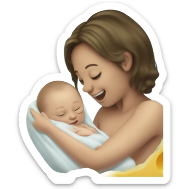 A cheese holding a newborn and the newborn is Down syndrome and they are all underwater sticker