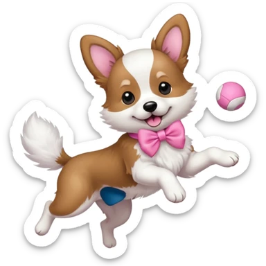 girly dog with a pink bow jumping in the air to catch a ball sticker