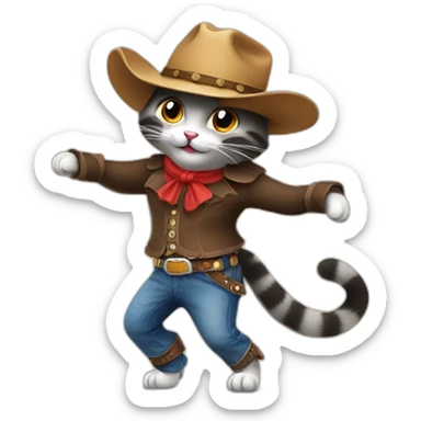 cat wearing cowboy hat dancing tango sticker