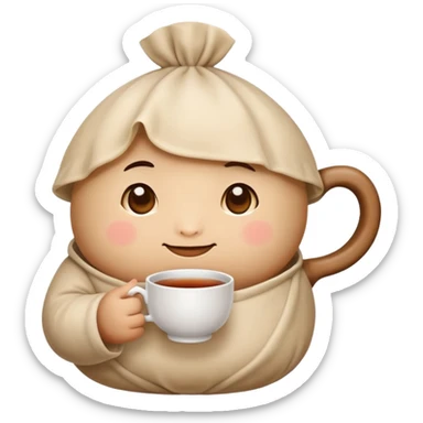 dumpling drinking cup of tea in hand sticker