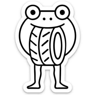 Change the legs to realistic human legs, keep the tire and frog's head, outlined icon style, no background sticker