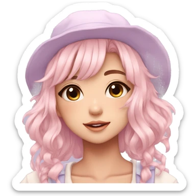 Gorgeous pastel anime girl with blushing face and hair garnitures and pretty hair and a hat-cap aesthetic trending style sticker