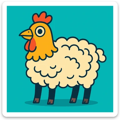 sheep body with chicken head, simple background, vibrant style sticker