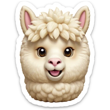 Cinematic Comical Cream Alpaca Portrait Emoji, Head tilted dramatically with an exaggeratedly amused expression, featuring a striking, fluffy cream fleece with playful texture, wide, expressive gentle eyes filled with playful disbelief, Simplified yet hilariously expressive features, highly detailed, glowing with a slightly sassy glow, high shine, dramatic yet playful, stylized with an air of cheeky mischief, bright and endearing, soft glowing outline, capturing the essence of a spirited and over-the-top alpaca, so meme-worthy it feels like it could side-eye its way into internet fame instantly! sticker