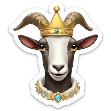 Stylish goat wearing clothes and a crown sticker
