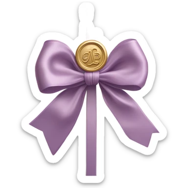 A delicate pastel pink satin bow tied around a vintage lilac letter with a gold wax seal. sticker
