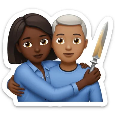 Deux personnes qui se font un câlin et l'autre lui mets un couteau dans le dos sticker