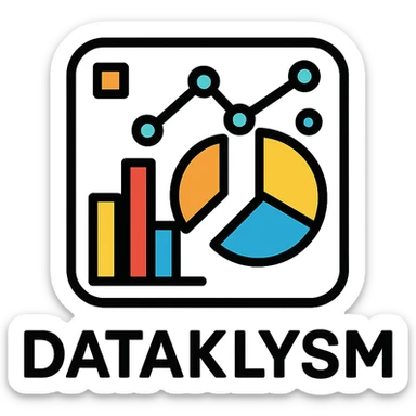 modern bold icon logo for DATAKLYSM featuring abstract data visualization elements, geometric shapes, tech-inspired color palette, minimalist, memorable, suitable for digital branding sticker