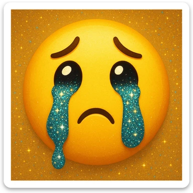 yellow face emoji with glitter tears sticker