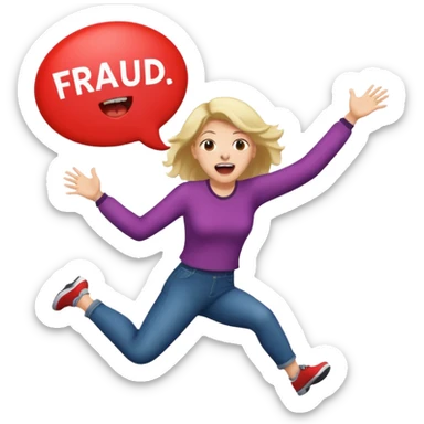 Woman jumping screaming and word “fraud” in a bubble sticker