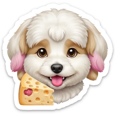 white dog cavachon stay and want to eat cheesee sticker