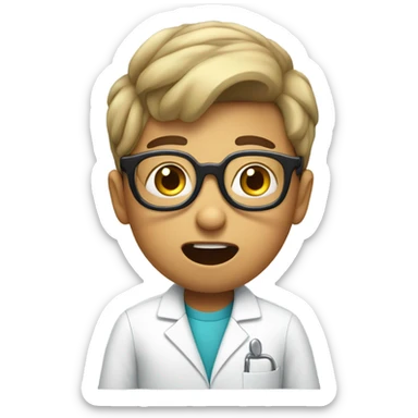 Kid at dentist with glasses sticker