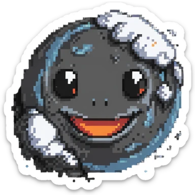 smoky volcanic planet with wispy clouds and a cute smiling face sticker