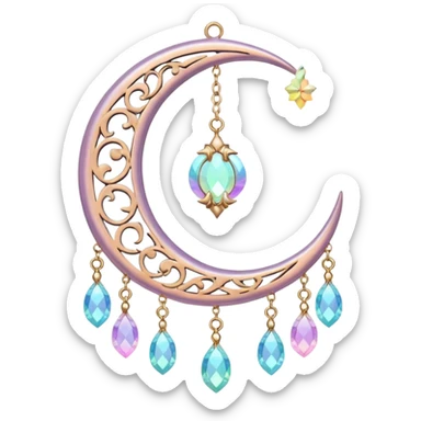 glossy Pastel iridescent crystal crescent damask moon suncatcher sticker
