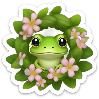 A frog in a wreath of flowers sticker