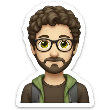 boy with green eyes with glasses long dark brown hair dark brown beard pale skin sticker
