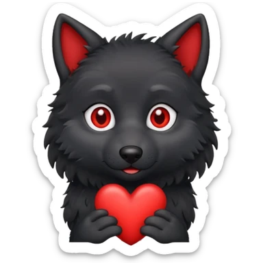 cute black wolf holding a heart sticker