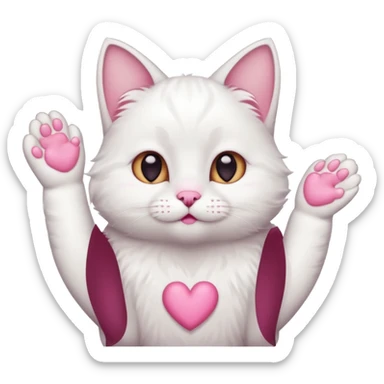 Cute white cat making heart shape with his hand above the head like this🙆‍♂️ sticker