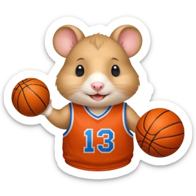 A smiling  hamster in a basketball shirt sticker