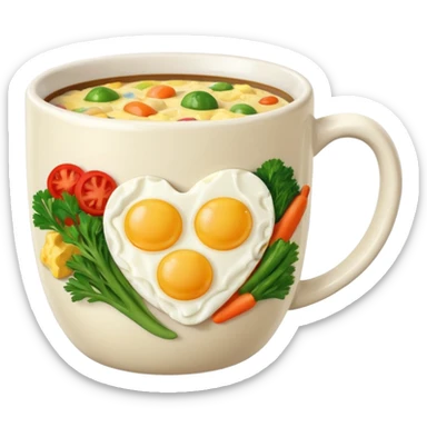eggs with veggies and one coffee in cute mug on the side sticker