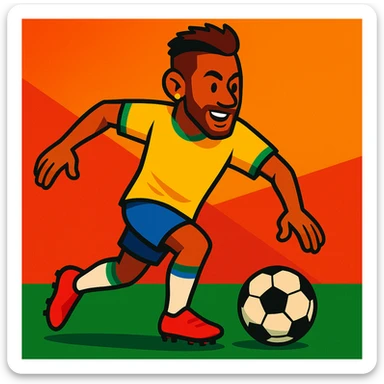 Neymar, famous Brazilian footballer, dribbling a soccer ball, cartoon style, vibrant colors sticker