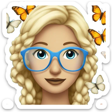 Gorgeous blond lady blue eyes with flowers and butterflies wearing glasses  sticker