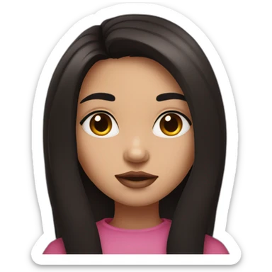 metis girl with dark brown eyes and long black Smooth hair With pink mouth sticker