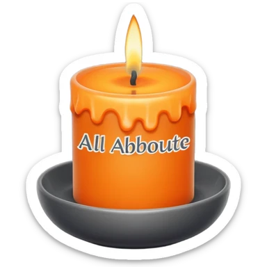 “Create a simple, modern logo of a candle flame above a small bowl-shaped holder. Use a clean, minimal design with an orange flame and a dark gray holder. Beneath the logo, include the text ‘All about candles’ in a friendly, rounded font. Keep the overall style clean, warm, and approachable.” sticker