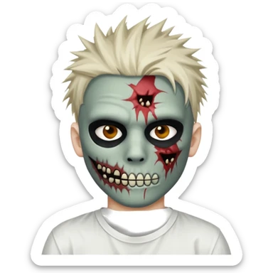 zombie boy with spiky emo hair and white shirt emoji and 

He wears an anonymous mask on half his face and has wounds on the other half. sticker