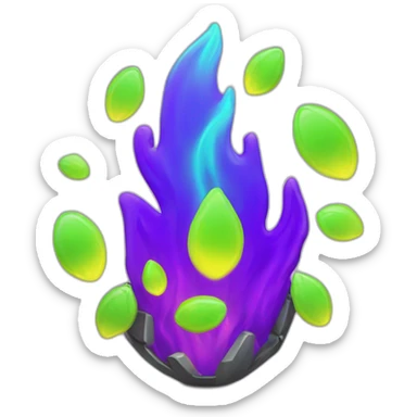 Fire Cyber emoji of a FUTURISTIC HIGHTECH 3D Fire colors Lemon green and purple neon Fire sticker