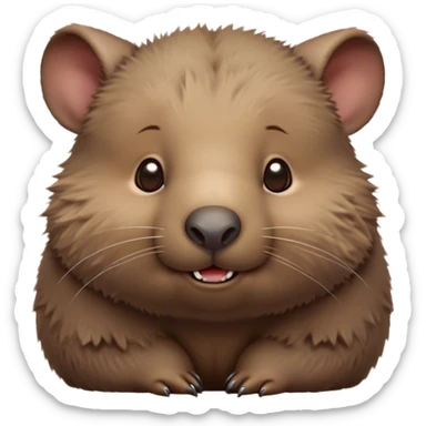 Cinematic Cute Wombat Portrait Emoji, Head tilted playfully and inquisitively, featuring a fluffy, shaggy brown fur with a round, endearing face and twinkling eyes full of gentle curiosity, Simplified yet irresistibly adorable features, highly detailed, glowing with a warm, friendly glow, high shine, affectionate and chubby, stylized with a touch of bushland whimsy, bright and endearing, soft glowing outline, capturing the essence of a mischievous yet loving wombat, so playful it feels like it could trundle out of the screen into your arms! sticker