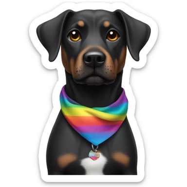 all black mongrel dog with rainbow bandana  sticker
