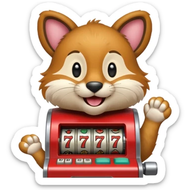 animal playing a slot machine sticker