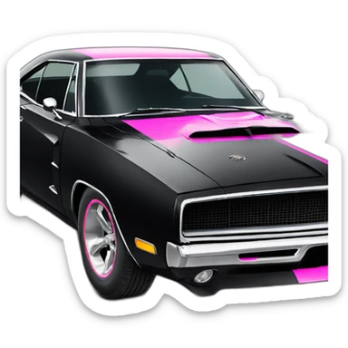 Black dodge charger car with pink stripes on the side  sticker