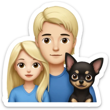  Pareja Chico pelo largo rubio. Chica pelo negro y chihuahua negro  sticker