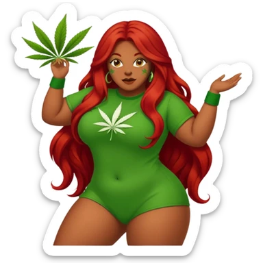 Thick woman twerking with long red hair and green 420 outfit sticker